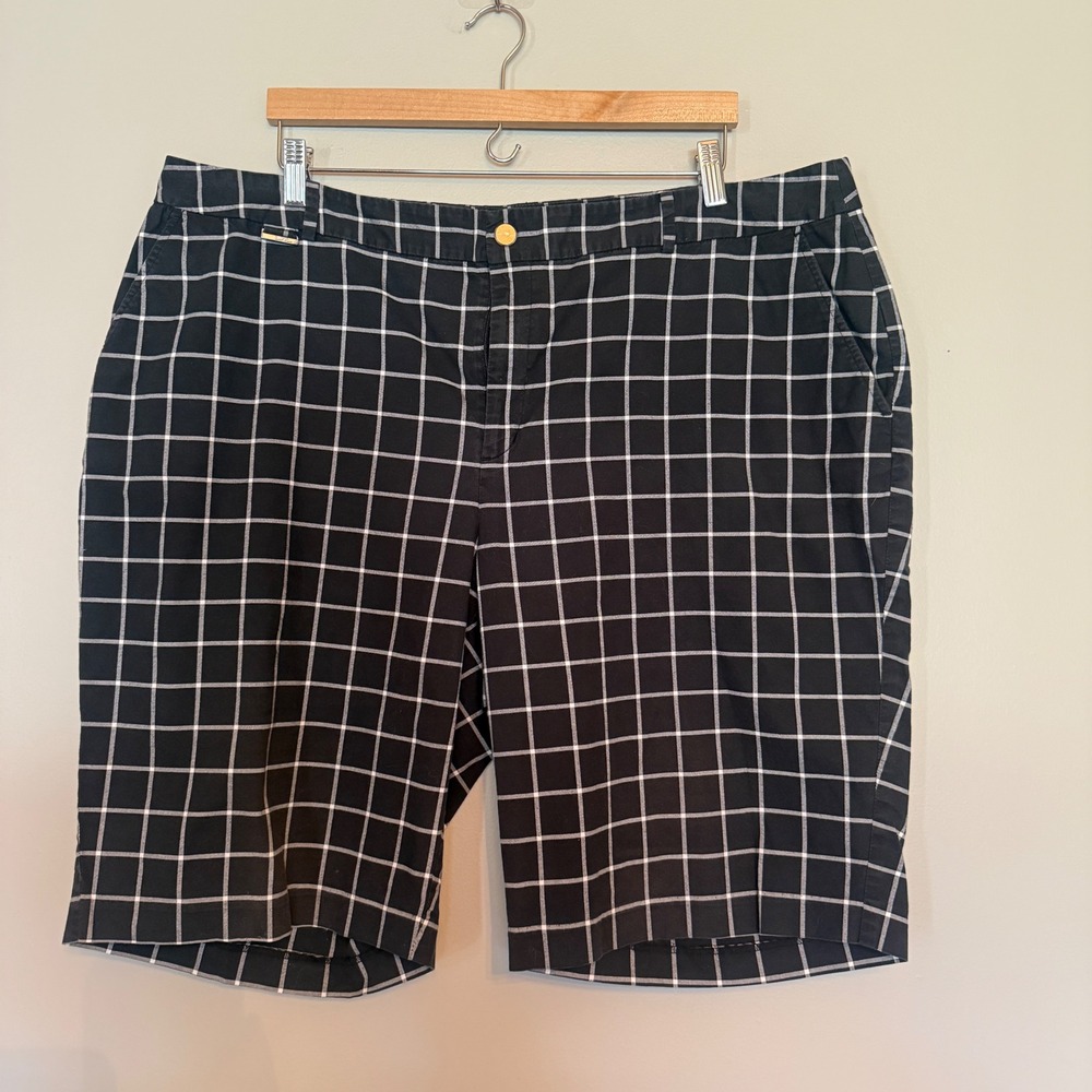 Lauren Active Ralph Lauren Black‎ White Windowpane Plaid Shorts Mens 20W Stretch
